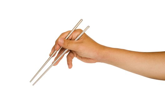 isolated man hand holding chopstick, with clipping path in jpg.