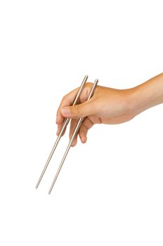 isolated man hand holding chopstick, with clipping path in jpg.