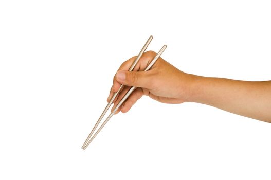 isolated man hand holding chopstick, with clipping path in jpg.