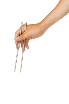 isolated man hand holding chopstick, with clipping path in jpg.