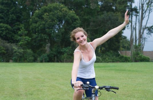 Active girl woman riding mountain bike