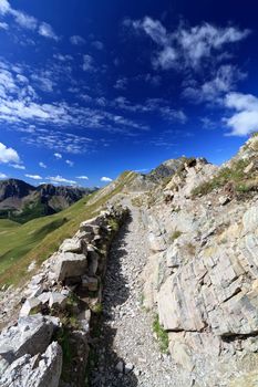 pathway on mountain ridge, San Pellegrino valley, Trentino, Italy