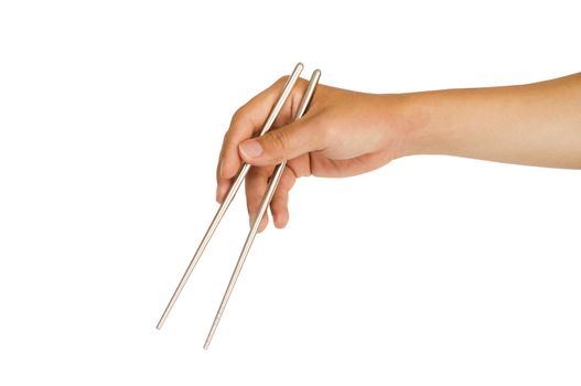 isolated man hand holding chopstick, with clipping path in jpg.