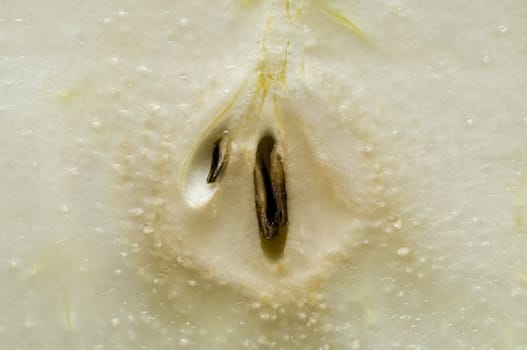 Detail of pulp with seeds of a pear