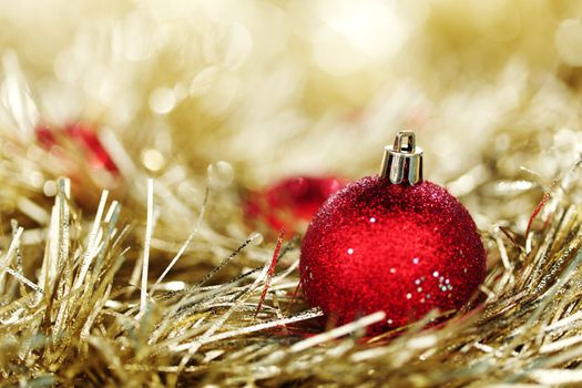 red christmas ball on holiday background