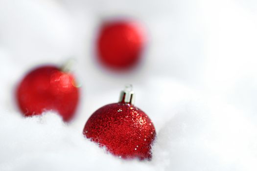 red christmas balls on white
