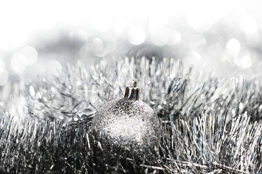 silver christmas ball on christmas background