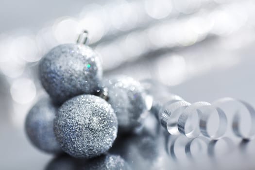 silver christmas ball macro close up