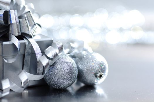 silver christmas gift macro close up