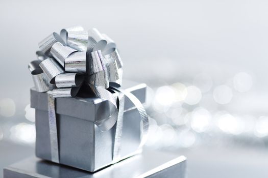 silver christmas gift macro close up
