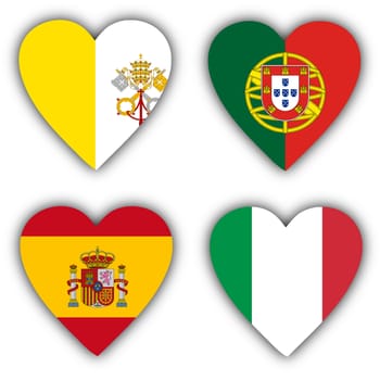 Flags in the shape of a heart, 4 different countries