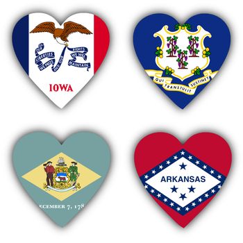 Flags in the shape of a heart, 4 different US states