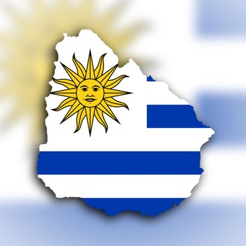 Country shape outlined and filled with the flag, Uruguay