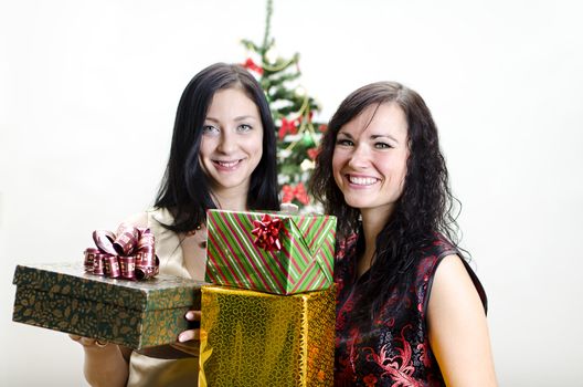 Christmas: Two girls with gifts