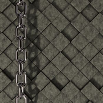 metal chain on stone cubes background - 3d illustration