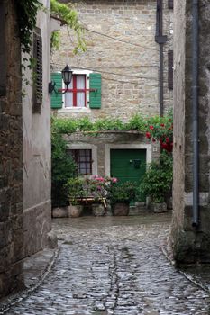 Street in small town Groznjan in Istra, Croatia