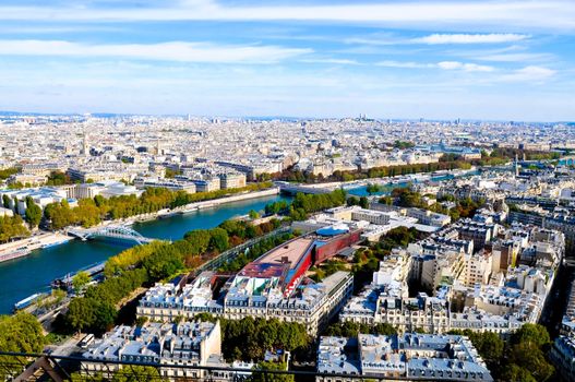 Aerial view of Paris architecture from the Eiffel tower.