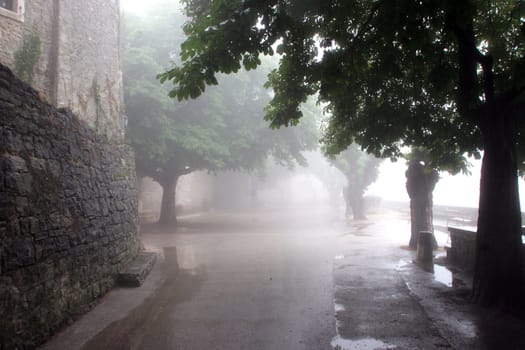 Street in small town Groznjan in Istra, Croatia