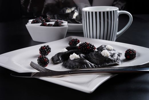 sweeten pierogi with blackberries - B & W