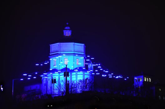 Turin, Italy, Monte dei Cappuccini at night during Christmas time