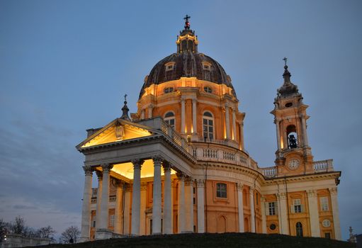 Basilica di Superga in Torino, Italy, at dusk