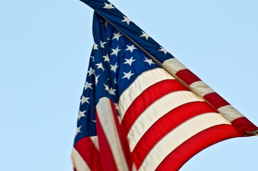 detail of an American flag flying in the breeze