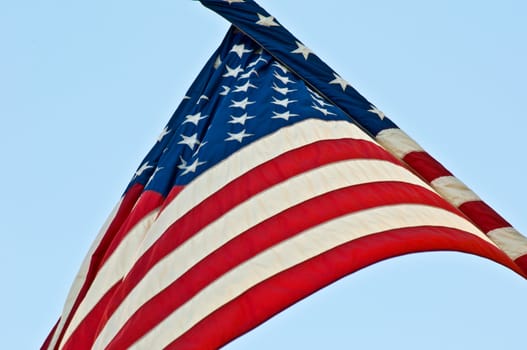 detail of an American flag flying in the breeze
