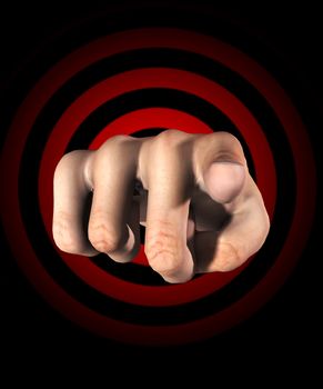 A big hand that is pointing towards you.