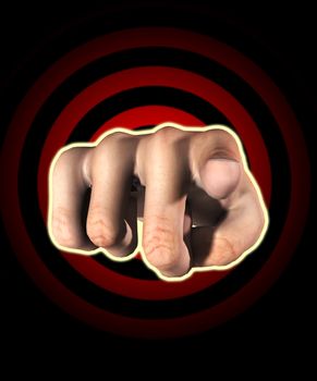 A big hand that is pointing towards you.