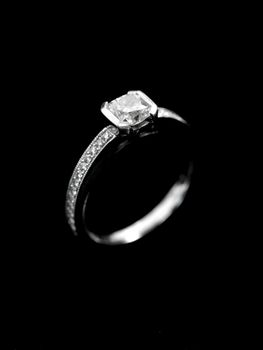 A close up shot of an engagement ring