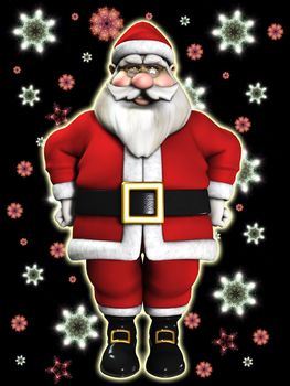 Santa Claus with lots of snowflakes falling in the background