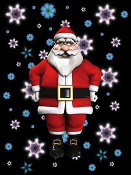 Santa Claus with lots of snowflakes falling in the background