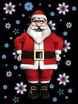 Santa Claus with lots of snowflakes falling in the background