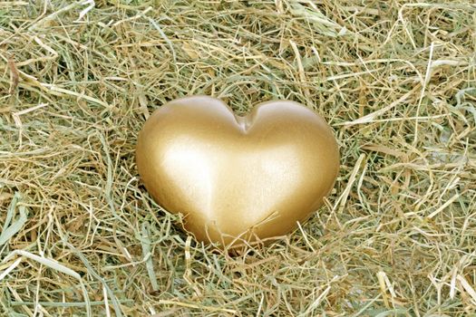 Golden heart in a bed from straw