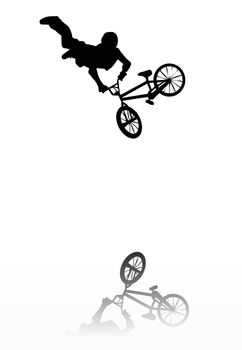 A bmx silhouette reflection on a white background