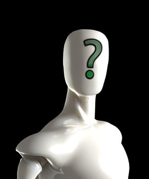 Faceless figure with a question mark on its face.