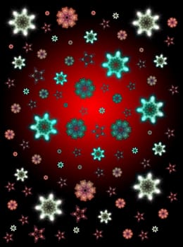 Some snowflakes falling, the snowflakes are made out of fireworks.
