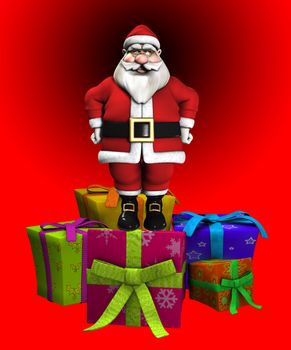 Father Christmas with a lot of Christmas presents.