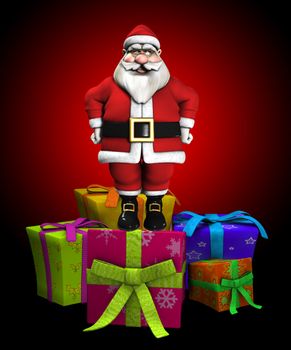 Father Christmas with a lot of Christmas presents.