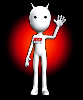 Funny photo showing the Devil with a Hello my name is badge.
