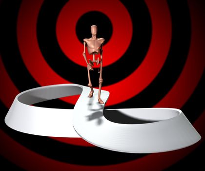 
Conceptual image showing a figure who will forever be walking on a infinite Mobius strip.