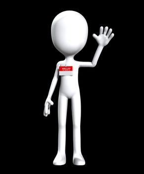 Blank faceless figure with a Hello my name is badge.

