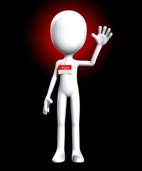 Blank faceless figure with a Hello my name is badge.
