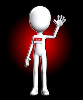 Blank faceless figure with a Hello my name is badge.

