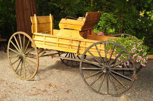 Old wooden carriage in the garden