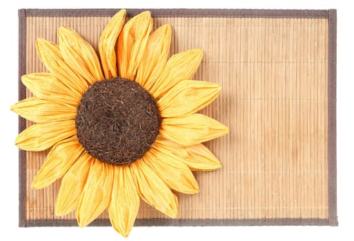sunflower decoration on wooden table setting background