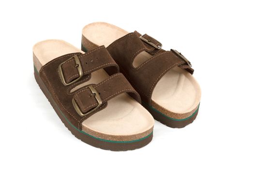 New brown men's sandals isolated on white 