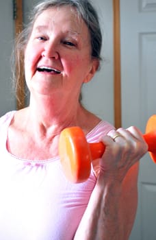 Mature female working out at home.