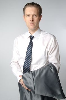 portrait of middle age businessman in austere suit