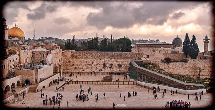 Western Wall,Temple Mount, Jerusalem, Israel. Photo in old color image style